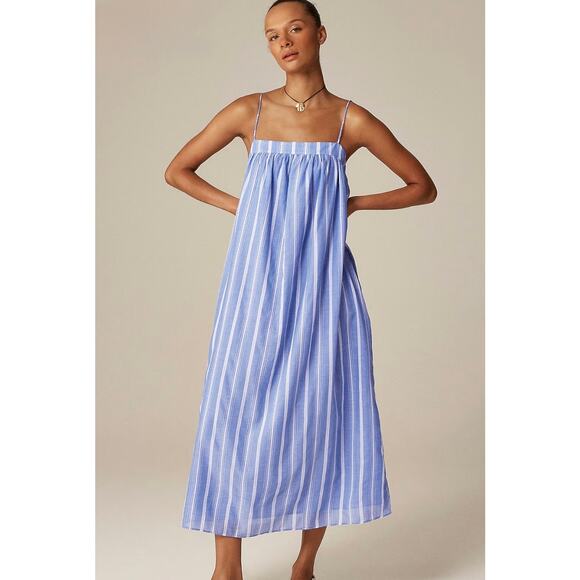 J.Crew Dresses & Skirts - J. Crew Floaty Midi Dress in Striped Cotton Voile XS Beachy Nautical Resort NWT
